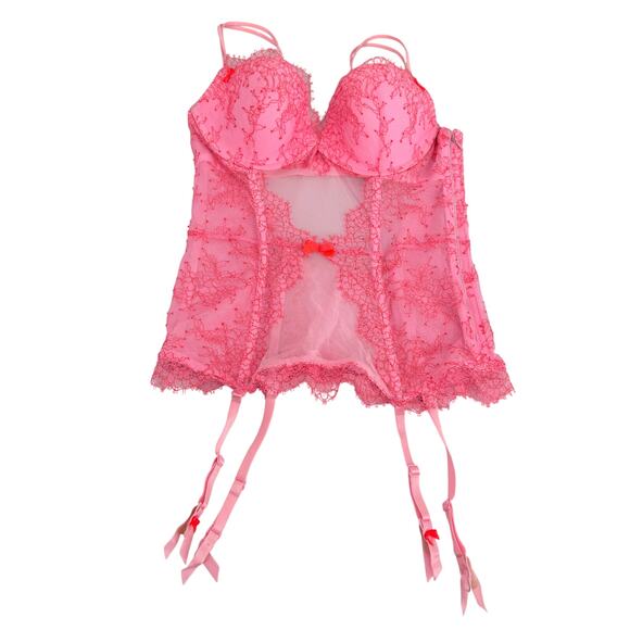 Victoria Secret Padded Underwired Corset Pink Crystals Size 36B - Picture 1 of 6